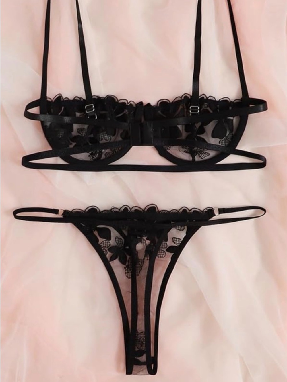 NWT Black Embroidered Mesh Underwire Lingerie Set XS